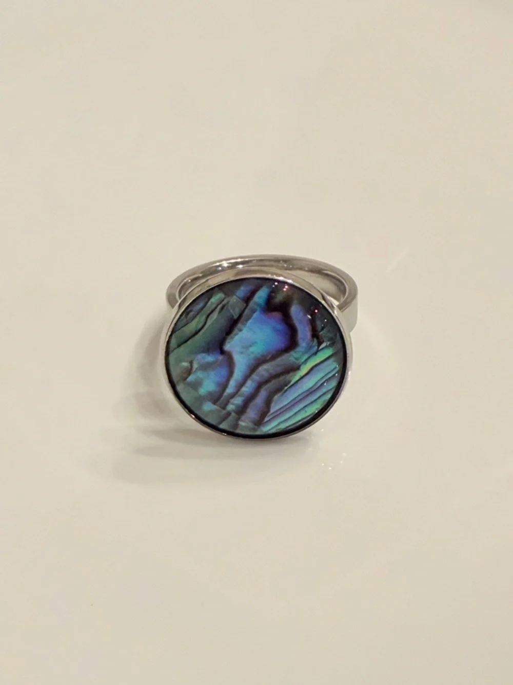 Abalone Shell Round Ring - Iridescent Blue-Green